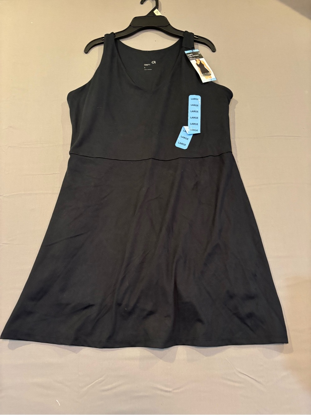 NWT Womens GAP Active Fit Black Sleeveless Fit-and-Flare Tank Dress Large